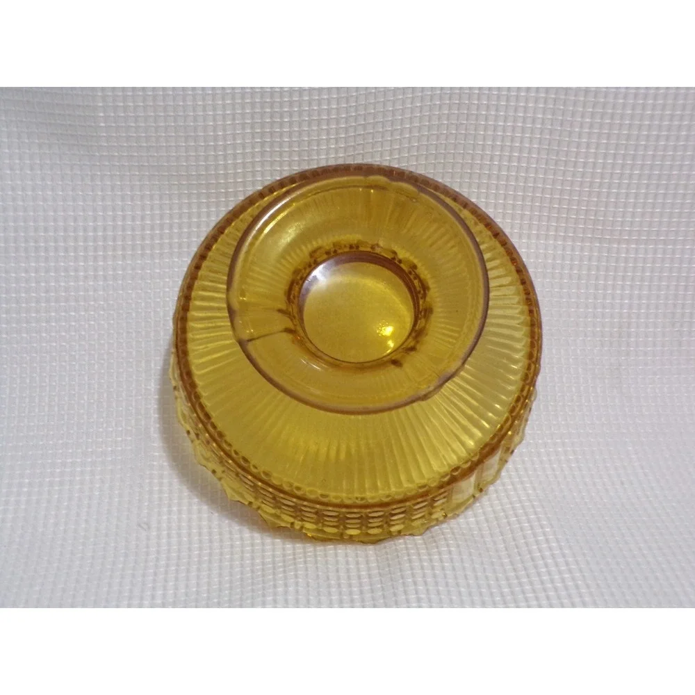 Indiana Glass Compote Pedestal Candy Dish Amber Honeycomb Thumbprint Bubble Edge